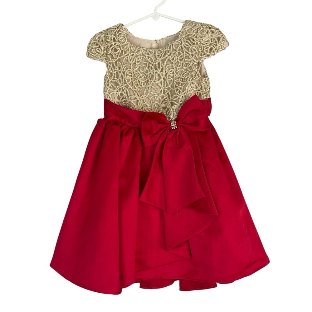 Rare Editions Girls Gold Red Dress Sz 4T Christmas Church